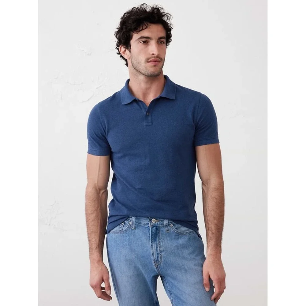 Banana Republic Mens Blue Short Sleeve Polo Shirt Large Classic Fit Jersey